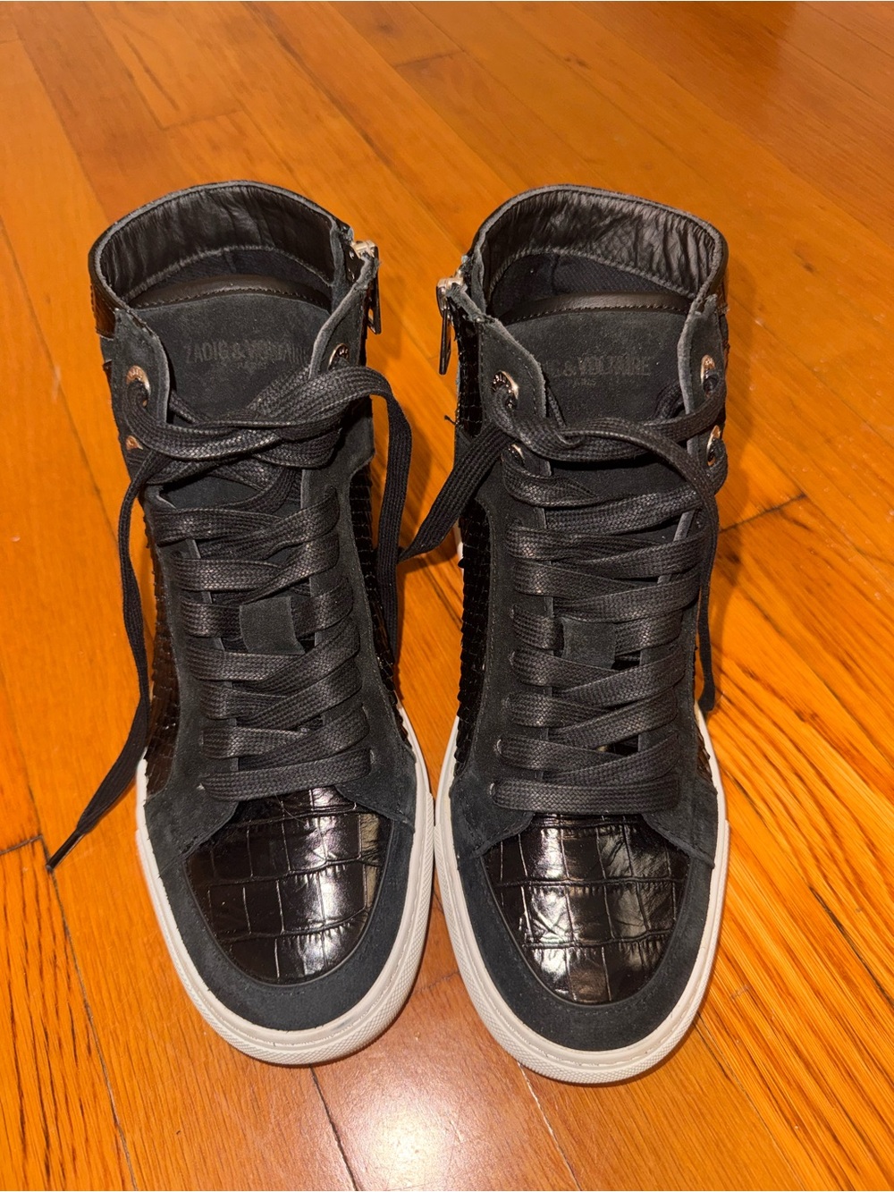 Zadig & Voltaire High Flash Black Croc Leather High-Top Sneakers